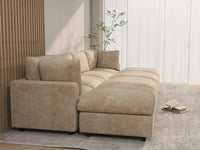 Deluxe Cloud 4-Seater Khaki Open Space Pit Sectional | 8-Piece (Includes 4 Ottomans), Linen-Blend Chenille Fabric, Easy To Clean