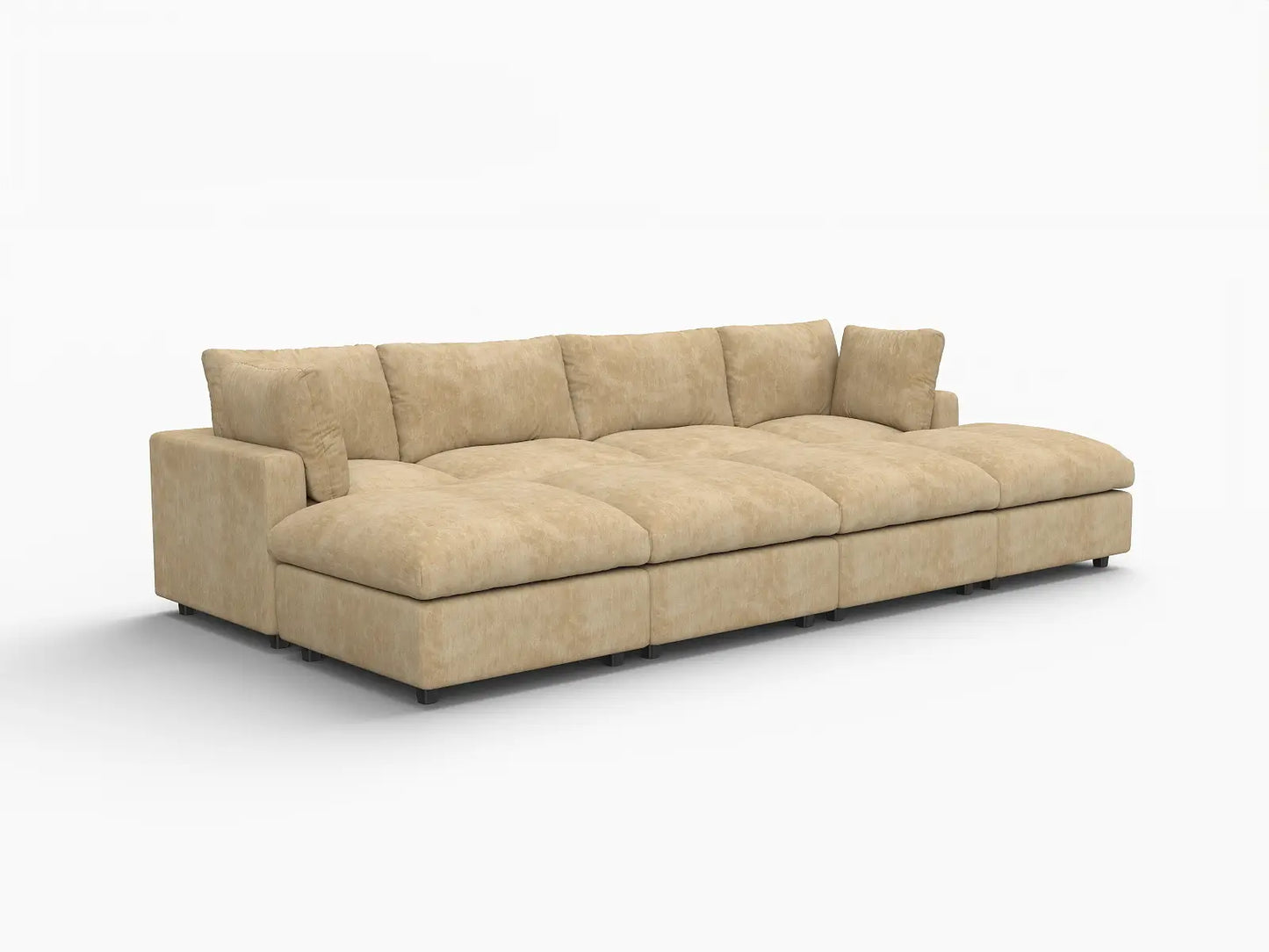 Sofá seccional abierto tipo foso de 4 plazas Deluxe Cloud color caqui | 8 piezas (incluye 4 otomanas), tela de chenilla mezcla de lino, fácil de limpiar