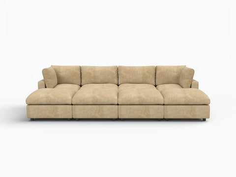 Lounge Cloud Sectional Sofa Covers | Khaki Linen-Blend Chenille Sofa Cover for 4-Seater with 4-Ottomans