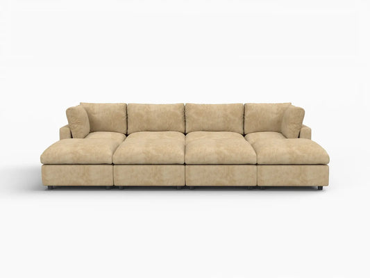 Lounge Cloud Sectional Sofa Covers | Khaki Linen-Blend Chenille Sofa Cover for 4-Seater with 4-Ottomans