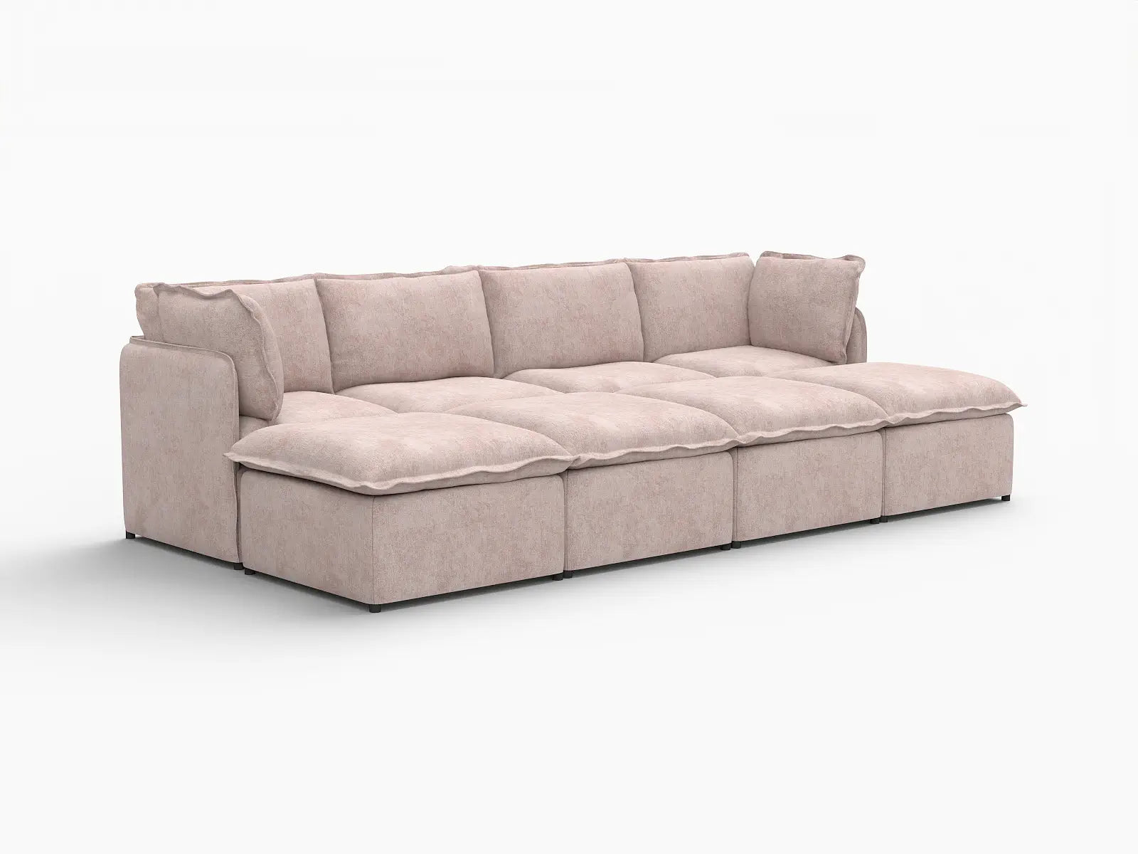 Deluxe Cloud 4-Seater Khaki Pit Sectional | 8-Piece (Includes 4 Ottomans), Linen Look Poly Fabric, Washable Cushion Covers