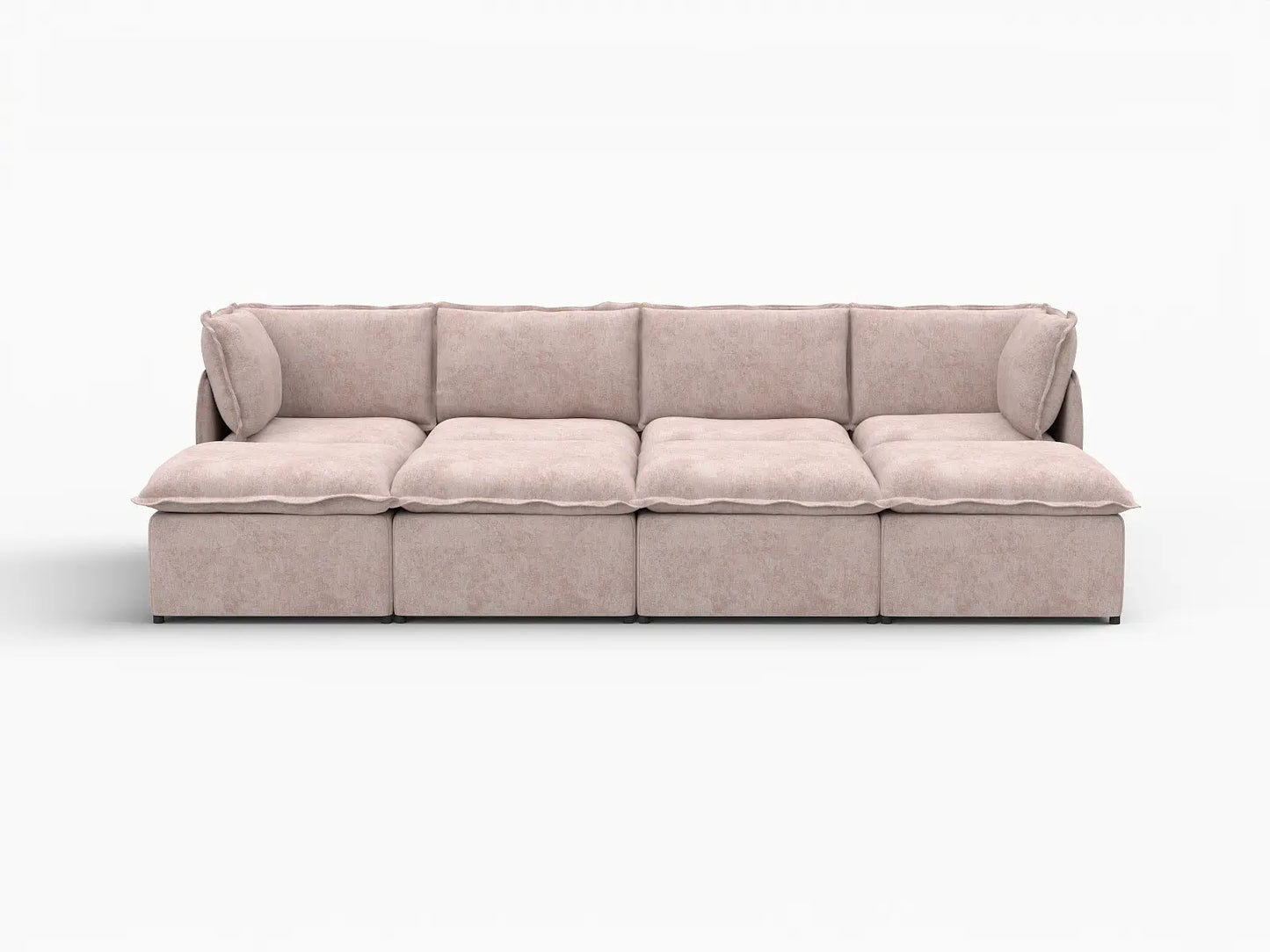 Deluxe Cloud 4-Seater Khaki Pit Sectional | 8-Piece (Includes 4 Ottomans), Linen Look Poly Fabric, Washable Cushion Covers