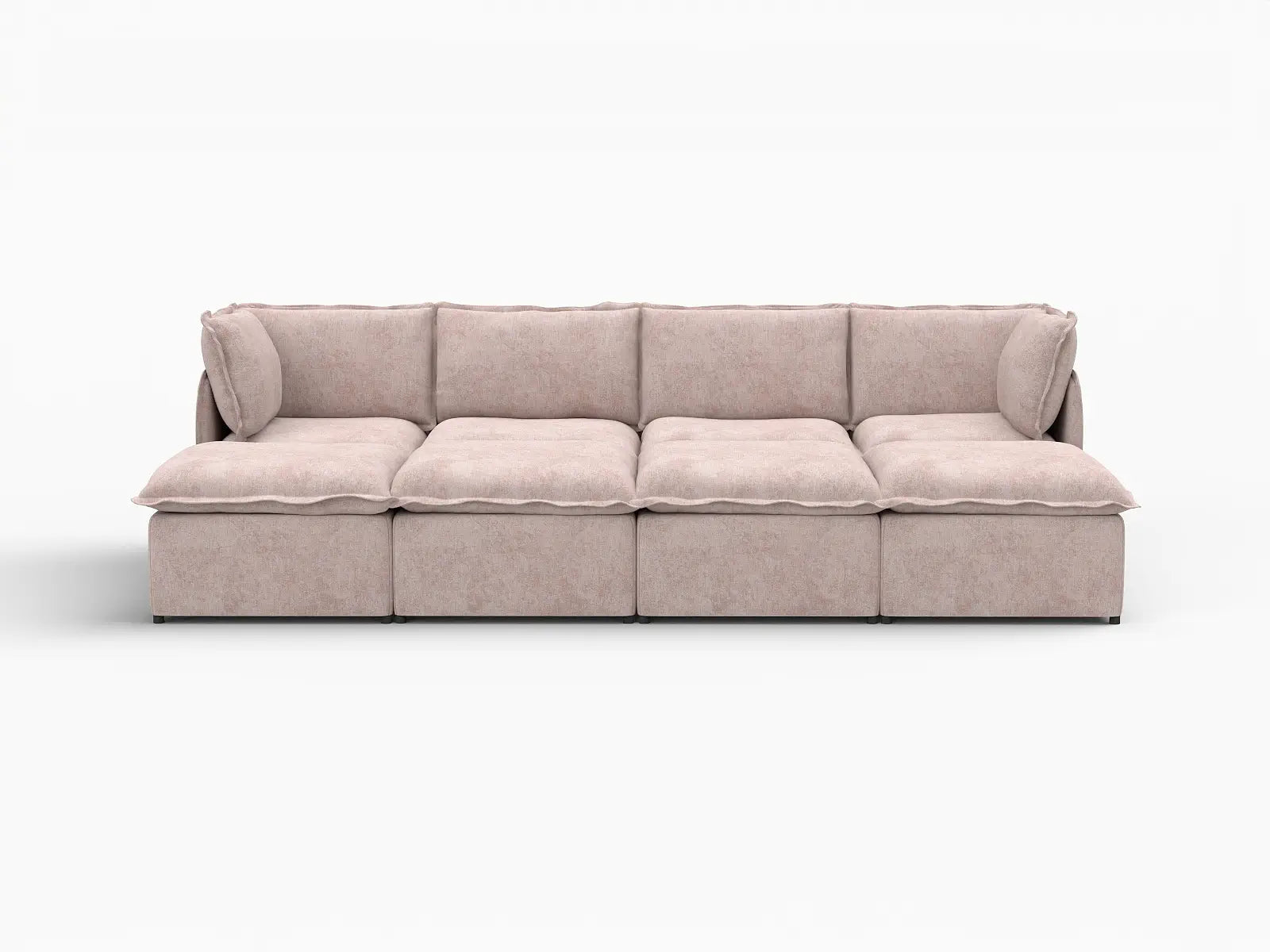 Deluxe Cloud 4-Seater Khaki Pit Sectional | 8-Piece (Includes 4 Ottomans), Linen Look Poly Fabric, Washable Cushion Covers