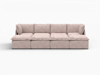 Deluxe Cloud 4-Seater Khaki Pit Sectional | 8-Piece (Includes 4 Ottomans), Linen Look Poly Fabric, Washable Cushion Covers