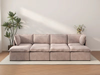 Deluxe Cloud 4-Seater Khaki Pit Sectional | 8-Piece (Includes 4 Ottomans), Linen Look Poly Fabric, Washable Cushion Covers
