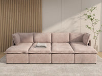 Deluxe Cloud 4-Seater Khaki Pit Sectional | 8-Piece (Includes 4 Ottomans), Linen Look Poly Fabric, Washable Cushion Covers