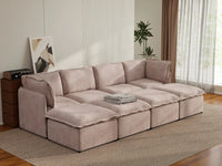 Deluxe Cloud 4-Seater Khaki Pit Sectional | 8-Piece (Includes 4 Ottomans), Linen Look Poly Fabric, Washable Cushion Covers