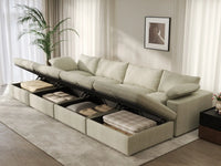 Deluxe Cloud 4-Seater Khaki Pit Sectional | 8-Piece (Includes 4 Ottomans), Cotton And Linen Fabric, Family Room Seating, Washable Cushion Covers