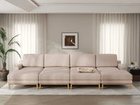 Deluxe Cloud 4-Seater Khaki Pit Sectional | 8-Piece (Includes 4 Ottomans), Linen Look Poly Fabric, Washable Cushion Covers