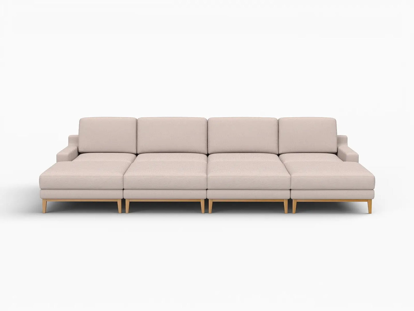 Deluxe Cloud 4-Seater Khaki Pit Sectional | 8-Piece (Includes 4 Ottomans), Linen Look Poly Fabric, Washable Cushion Covers