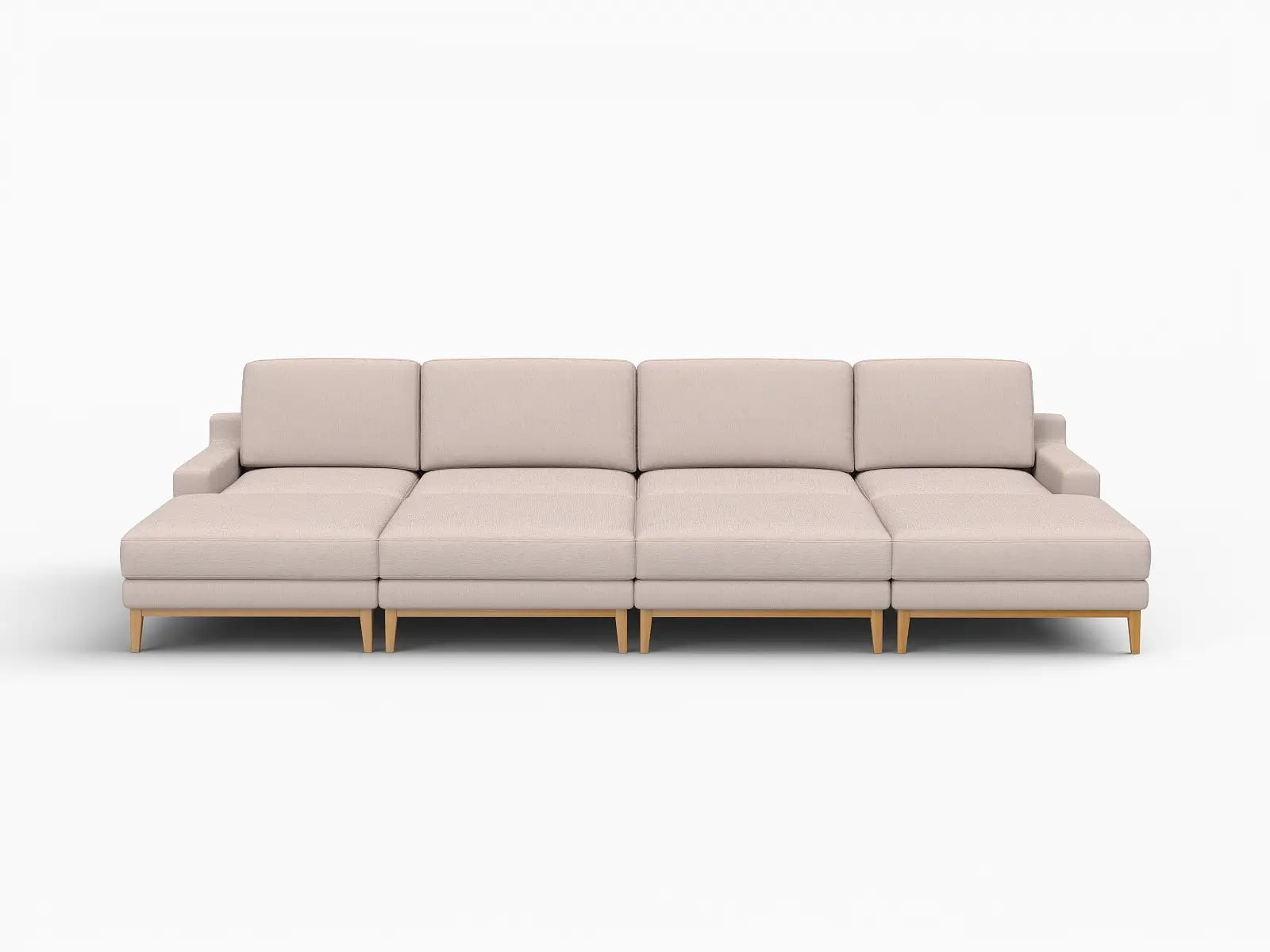 Deluxe Cloud 4-Seater Khaki Pit Sectional | 8-Piece (Includes 4 Ottomans), Linen Look Poly Fabric, Washable Cushion Covers