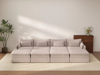 Deluxe Cloud 4-Seater Khaki Pit Sectional | 8-Piece (Includes 4 Ottomans), Linen Look Poly Fabric, Washable Cushion Covers