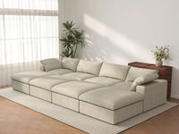 Deluxe Cloud 4-Seater Khaki Pit Sectional | 8-Piece (Includes 4 Ottomans), Cotton And Linen Fabric, Family Room Seating, Washable Cushion Covers