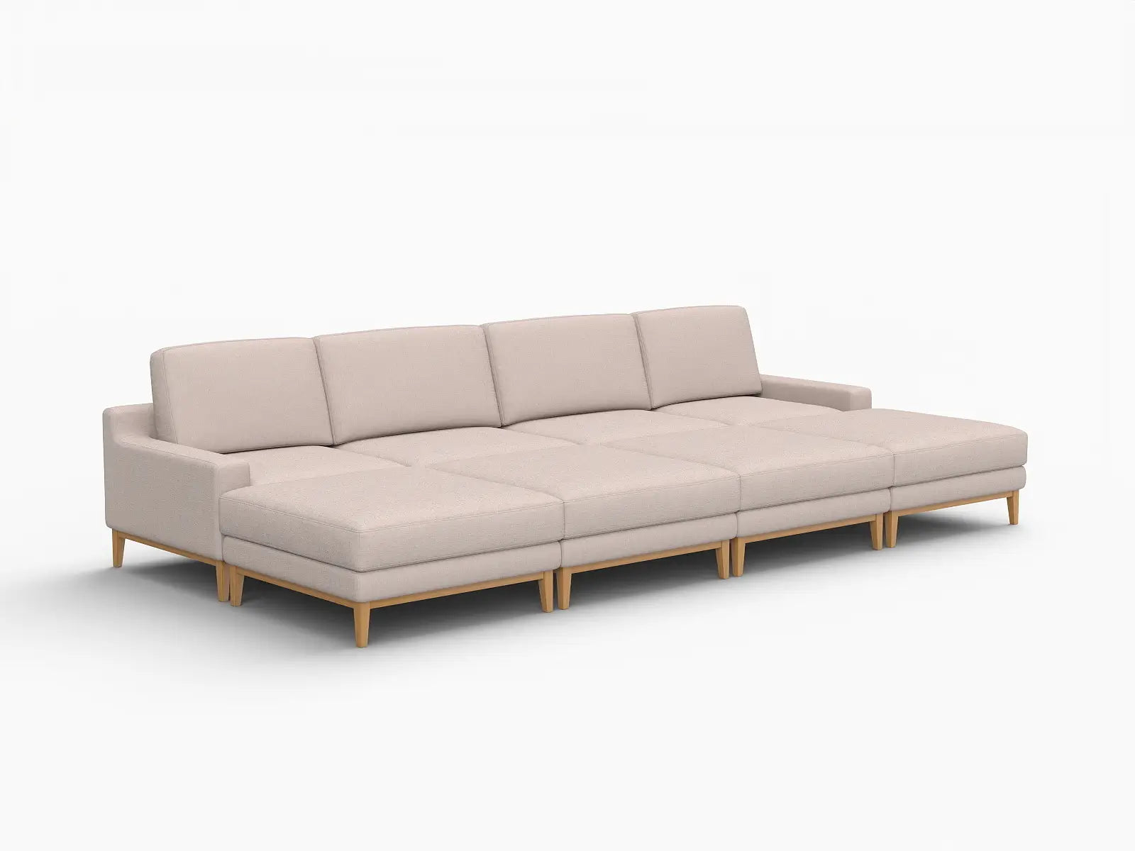 Deluxe Cloud 4-Seater Khaki Pit Sectional | 8-Piece (Includes 4 Ottomans), Linen Look Poly Fabric, Washable Cushion Covers