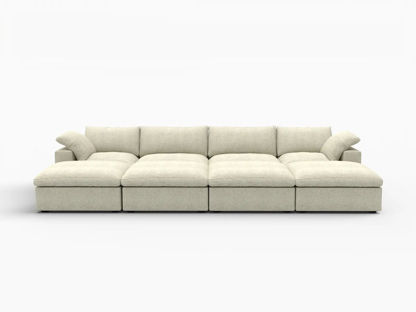 Deluxe Cloud 4-Seater Khaki Pit Sectional | 8-Piece (Includes 4 Ottomans), Cotton And Linen Fabric, Family Room Seating, Washable Cushion Covers