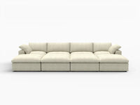 Deluxe Cloud 4-Seater Khaki Pit Sectional | 8-Piece (Includes 4 Ottomans), Cotton And Linen Fabric, Family Room Seating, Washable Cushion Covers