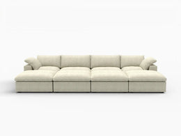 Deluxe Premium Cloud Sectional Sofa Covers | Khaki Cotton and Linen Sofa Cover for 4-Seater with 4-Ottomans
