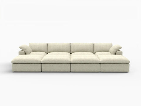 Deluxe Premium Cloud Sectional Sofa Covers | Khaki Cotton and Linen Sofa Cover for 4-Seater with 4-Ottomans