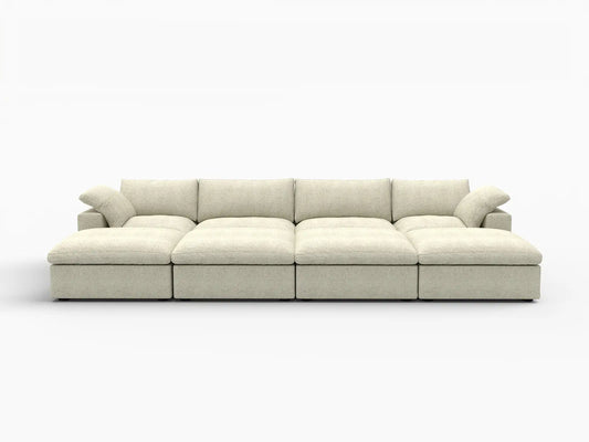 Deluxe Premium Cloud Sectional Sofa Covers | Khaki Cotton and Linen Sofa Cover for 4-Seater with 4-Ottomans