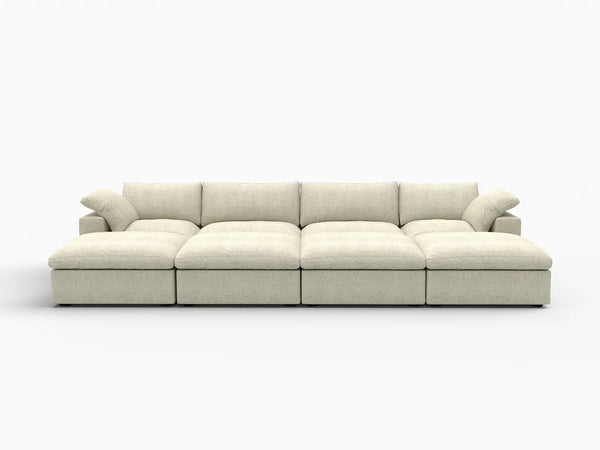 Deluxe Premium Cloud Sectional Sofa Covers | Khaki Cotton and Linen Sofa Cover for 4-Seater with 4-Ottomans
