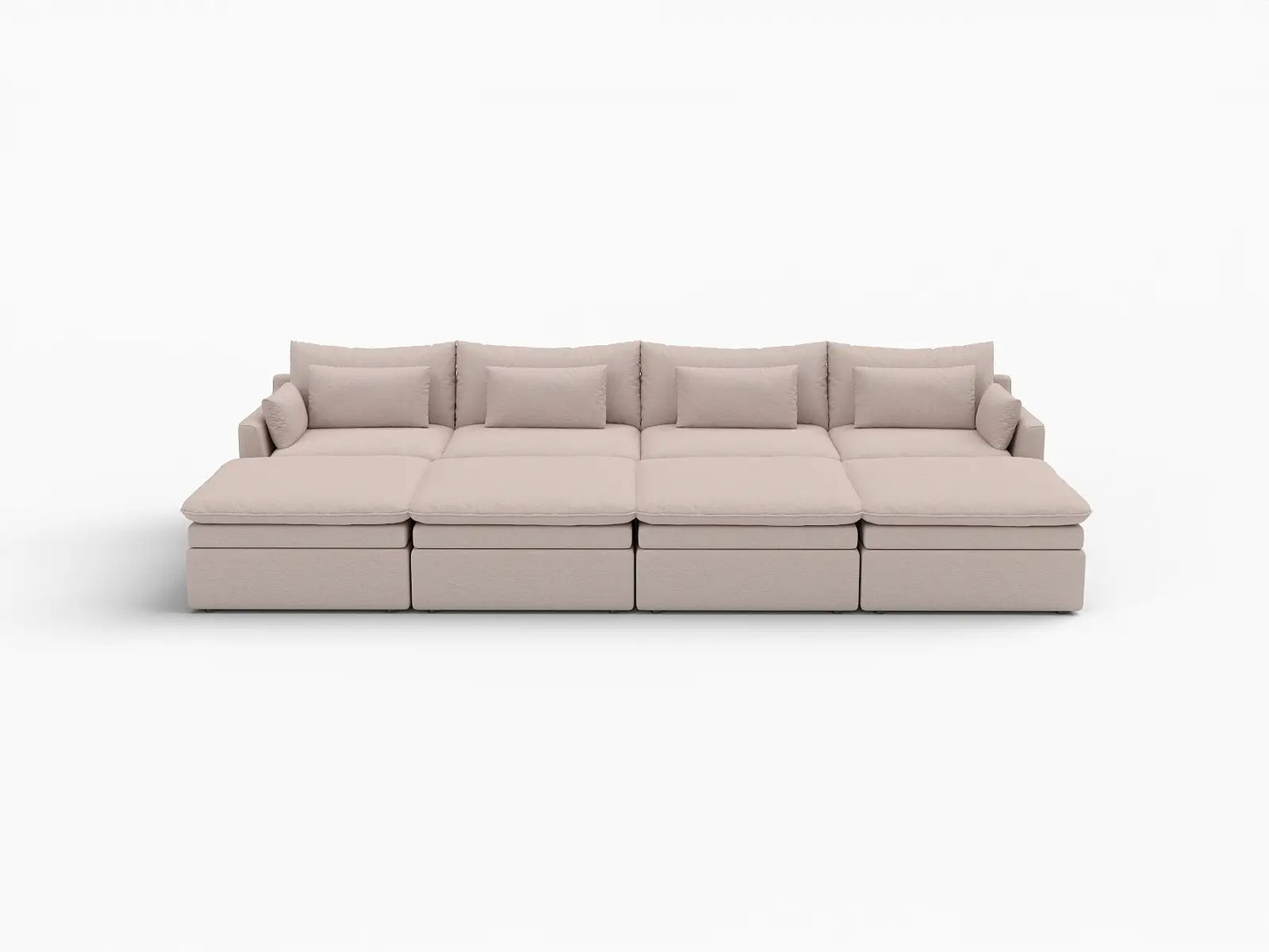 Deluxe Cloud 4-Seater Khaki Pit Sectional | 8-Piece (Includes 4 Ottomans), Linen Look Poly Fabric, Washable Cushion Covers