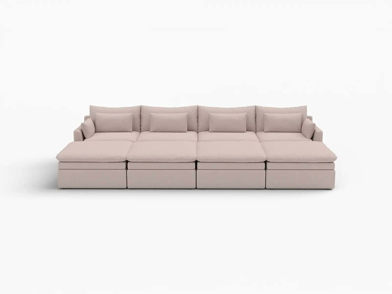 Deluxe Cloud 4-Seater Khaki Pit Sectional | 8-Piece (Includes 4 Ottomans), Linen Look Poly Fabric, Washable Cushion Covers