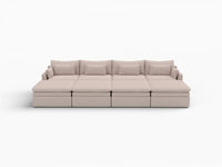 Deluxe Cloud 4-Seater Khaki Pit Sectional | 8-Piece (Includes 4 Ottomans), Linen Look Poly Fabric, Washable Cushion Covers