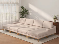 Deluxe Cloud 4-Seater Khaki Pit Sectional | 8-Piece (Includes 4 Ottomans), Linen Look Poly Fabric, Washable Cushion Covers