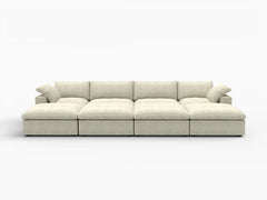 Deluxe Premium Cloud Sectional Sofa Covers | Khaki Cotton and Linen Sofa Cover for 4-Seater with 4-Ottomans