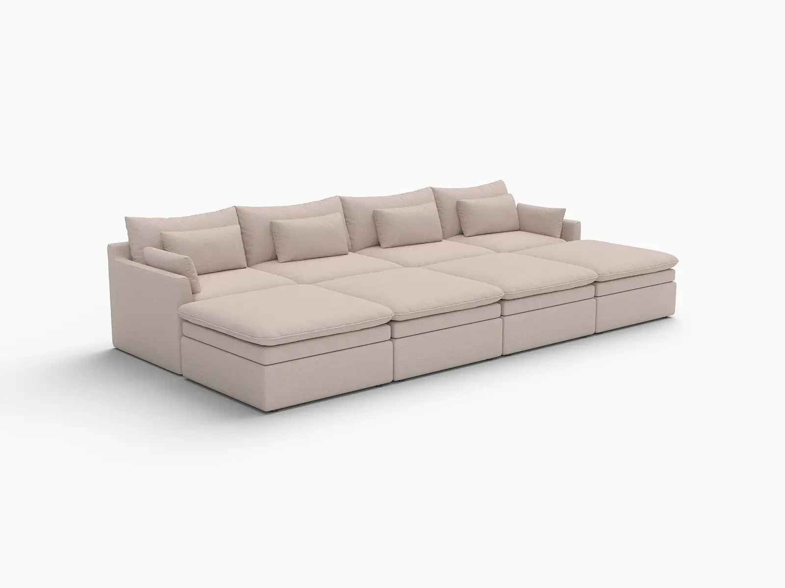 Deluxe Cloud 4-Seater Khaki Pit Sectional | 8-Piece (Includes 4 Ottomans), Linen Look Poly Fabric, Washable Cushion Covers