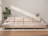Deluxe Cloud 4-Seater Khaki Pit Sectional | 8-Piece (Includes 4 Ottomans), Linen Look Poly Fabric, Washable Cushion Covers