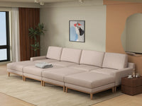 Deluxe Cloud 4-Seater Khaki Pit Sectional | 8-Piece (Includes 4 Ottomans), Linen Look Poly Fabric, Washable Cushion Covers