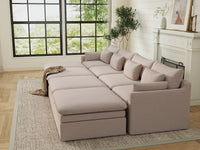 Deluxe Cloud 4-Seater Khaki Pit Sectional | 8-Piece (Includes 4 Ottomans), Linen Look Poly Fabric, Washable Cushion Covers