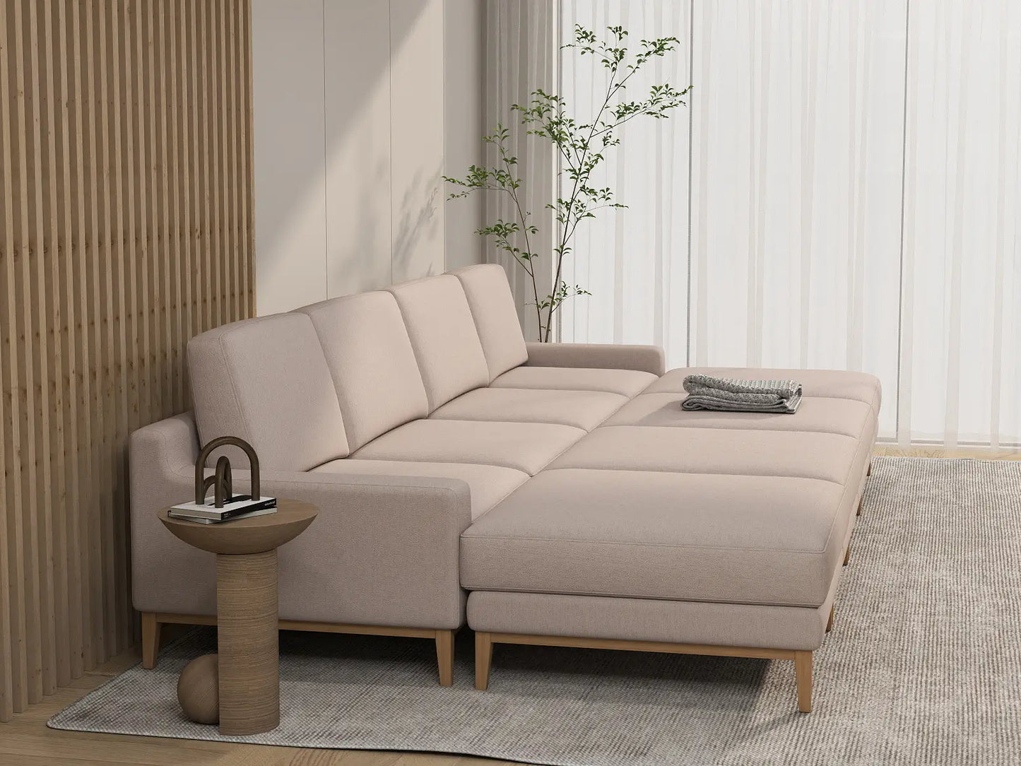 Deluxe Cloud 4-Seater Khaki Pit Sectional | 8-Piece (Includes 4 Ottomans), Linen Look Poly Fabric, Washable Cushion Covers