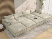 Deluxe Cloud 4-Seater Khaki Pit Sectional | 8-Piece (Includes 4 Ottomans), Cotton And Linen Fabric, Family Room Seating, Washable Cushion Covers