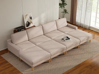Deluxe Cloud 4-Seater Khaki Pit Sectional | 8-Piece (Includes 4 Ottomans), Linen Look Poly Fabric, Washable Cushion Covers