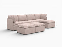 Deluxe Cloud 4-Seater Khaki Sofa Set | 7-Piece (Includes 3 Ottomans), Linen Look Poly Fabric, Washable Cushion Covers
