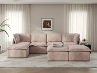 Deluxe Cloud 4-Seater Khaki Sofa Set | 7-Piece (Includes 3 Ottomans), Linen Look Poly Fabric, Washable Cushion Covers