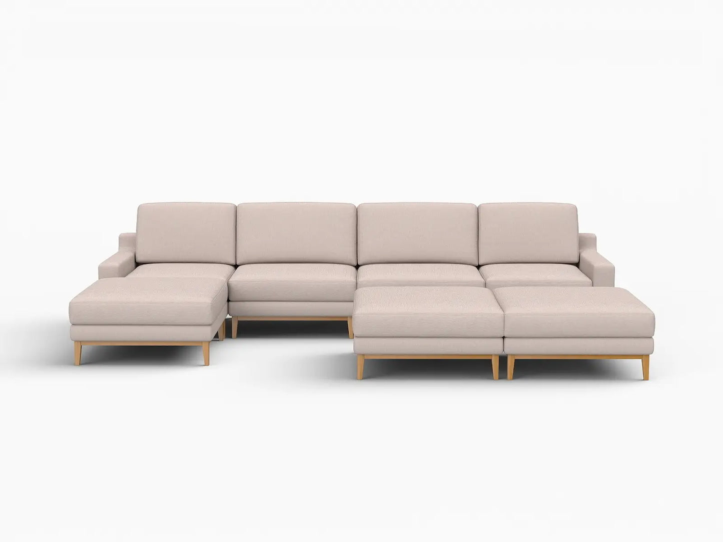 Deluxe Cloud 4-Seater Khaki Sofa Set | 7-Piece (Includes 3 Ottomans), Linen Look Poly Fabric, Washable Cushion Covers
