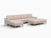 Deluxe Cloud 4-Seater Khaki Sofa Set | 7-Piece (Includes 3 Ottomans), Linen Look Poly Fabric, Washable Cushion Covers