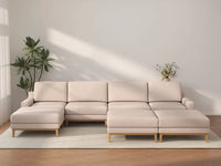 Deluxe Cloud 4-Seater Khaki Sofa Set | 7-Piece (Includes 3 Ottomans), Linen Look Poly Fabric, Washable Cushion Covers