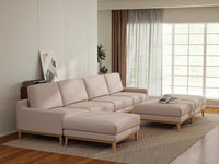 Deluxe Cloud 4-Seater Khaki Sofa Set | 7-Piece (Includes 3 Ottomans), Linen Look Poly Fabric, Washable Cushion Covers