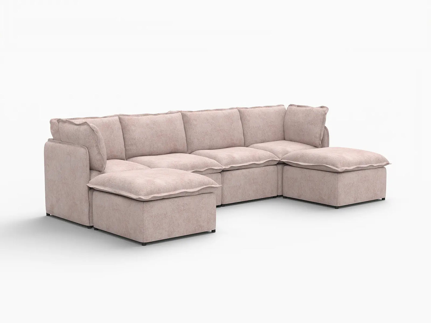 Deluxe Cloud 4-Seater Khaki U-Shaped Sectional | 6-Piece (Includes 2 Ottomans), Linen Look Poly Fabric, Washable Cushion Covers
