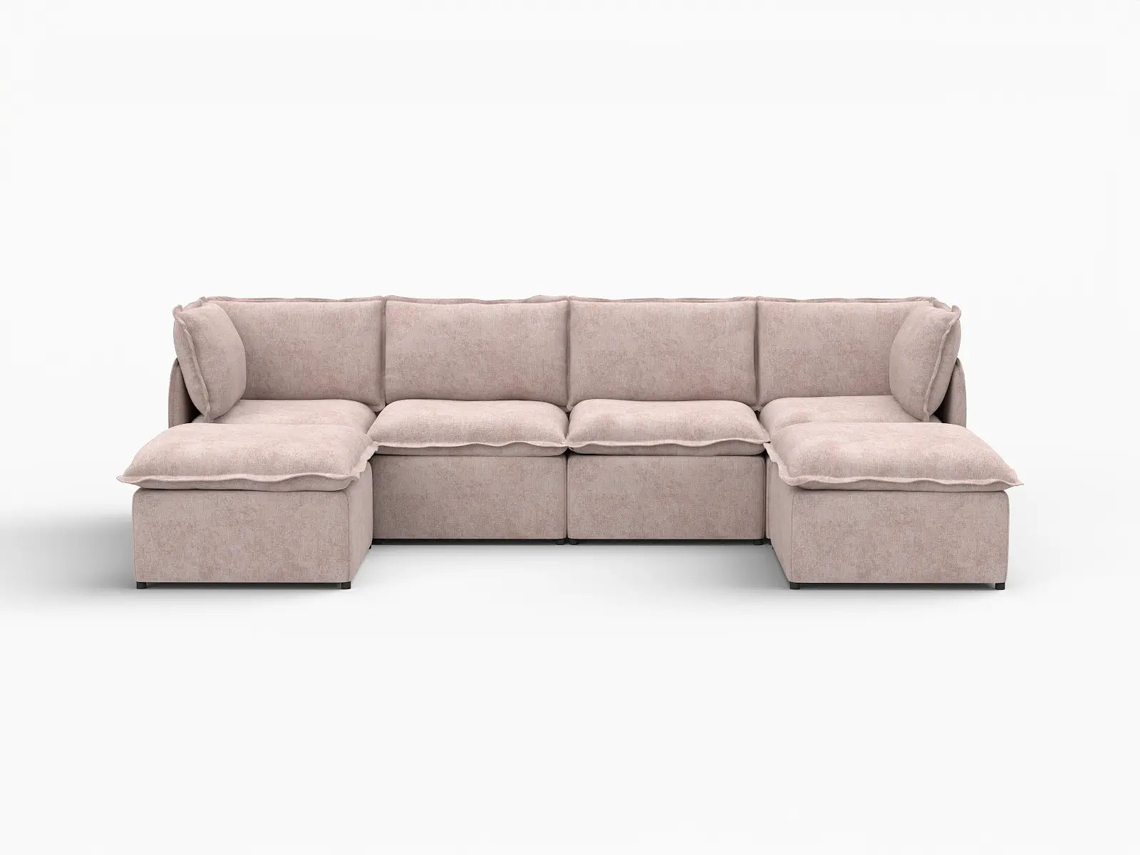 Deluxe Cloud 4-Seater Khaki U-Shaped Sectional | 6-Piece (Includes 2 Ottomans), Linen Look Poly Fabric, Washable Cushion Covers