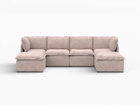 Deluxe Cloud 4-Seater Khaki U-Shaped Sectional | 6-Piece (Includes 2 Ottomans), Linen Look Poly Fabric, Washable Cushion Covers