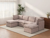 Deluxe Cloud 4-Seater Khaki U-Shaped Sectional | 6-Piece (Includes 2 Ottomans), Linen Look Poly Fabric, Washable Cushion Covers