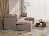 Deluxe Cloud 4-Seater Khaki U-Shaped Sectional | 6-Piece (Includes 2 Ottomans), Linen Look Poly Fabric, Washable Cushion Covers