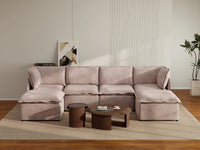 Deluxe Cloud 4-Seater Khaki U-Shaped Sectional | 6-Piece (Includes 2 Ottomans), Linen Look Poly Fabric, Washable Cushion Covers