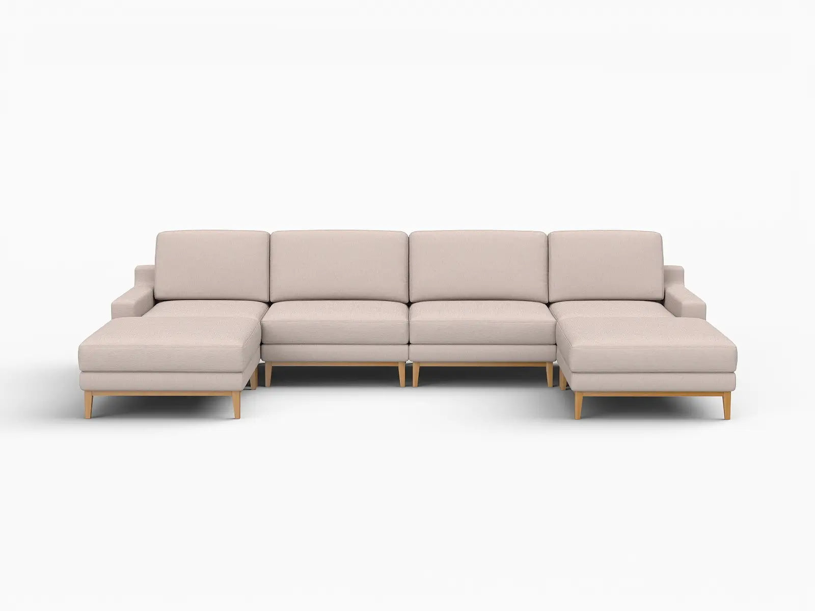 Deluxe Cloud 4-Seater Khaki U-Shaped Sectional | 6-Piece (Includes 2 Ottomans), Linen Look Poly Fabric, Washable Cushion Covers