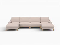 Deluxe Cloud 4-Seater Khaki U-Shaped Sectional | 6-Piece (Includes 2 Ottomans), Linen Look Poly Fabric, Washable Cushion Covers